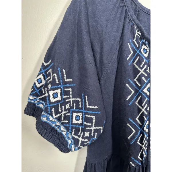 Cupio Small Dress Boho Navy Blue Embroidered Short Sleeve 100% Cotton Hippie - Image 8