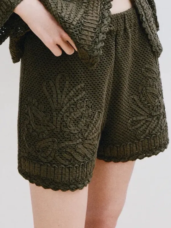 Zara NWT Crochet Lace Shorts in Olive Green - Women's - Image 3