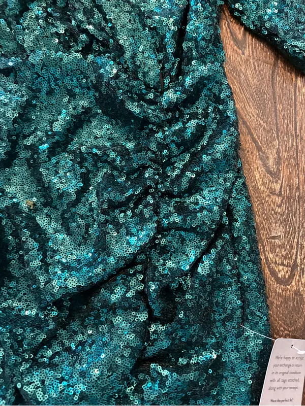 Lulus‎ Get Festive Emerald Green Sequin Mini Dress Small NWT Ruched Bodycon - Image 9