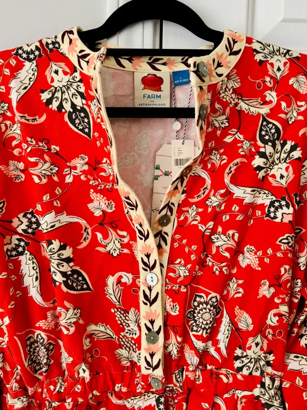 Farm Rio Button Front Balloon Sleeve Printed Romper, Size L - Image 8