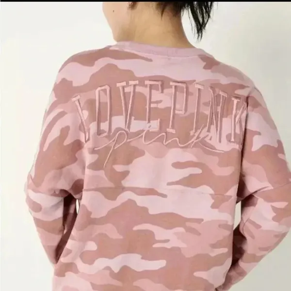 NWT VS Victoria’s Secret Pink Varsity Crew Sweatshirt Camo Pink - Image 3