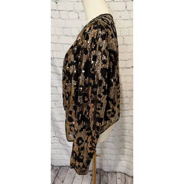 GUESS gold sequin black Open Leopard Print cardigan Size XL - Image 3