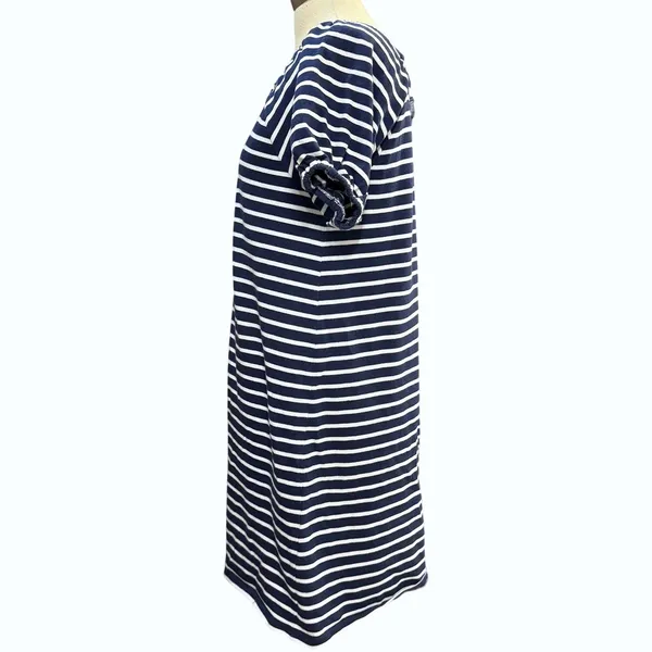 LOFT M Blue Striped Puff Sleeve Shift Knit‎ Dress Mini Nautical Coastal Preppy - Image 4