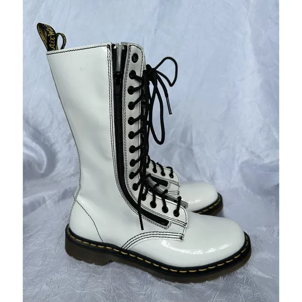 Dr Doc Martens 9733 Patent Lamper Boots with Zipper, White UK 6, US 8‎ Womans - Image 6
