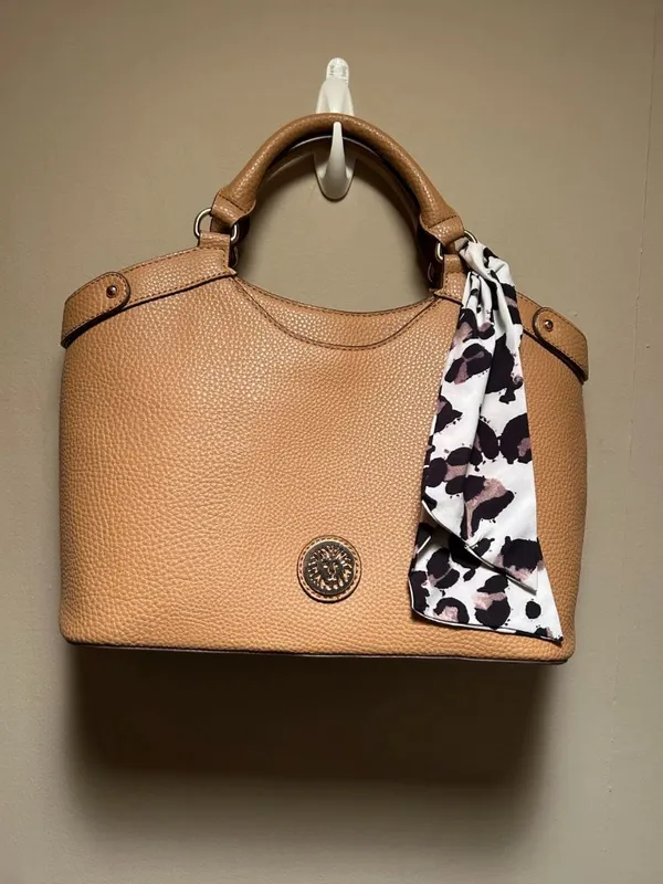 Anne Klein Soho satchel faux leather with animal print scarf and crossbody strap - Image 2