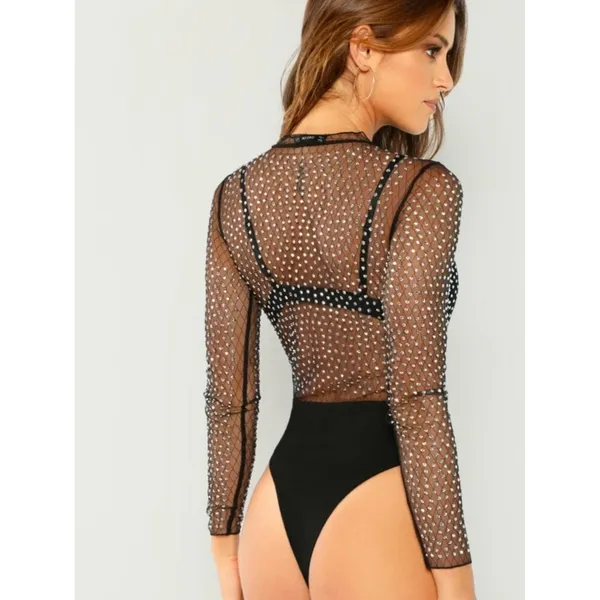 Shein Embellished Sheer Bodysuit Sz XS - Image 2