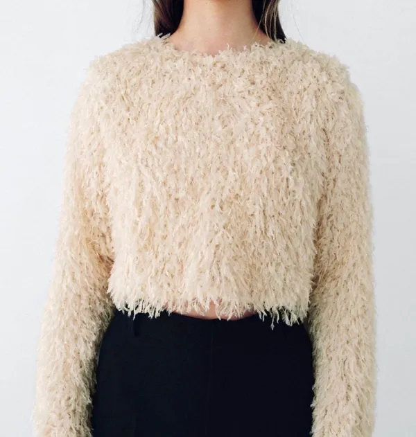 Zara Cream Feather Effect Sweatshirt Sweater Top - Image 8
