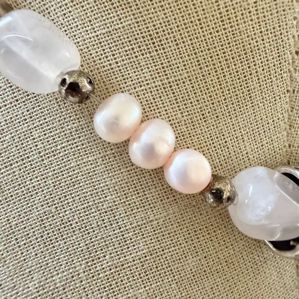Sterling Silver Rhodonite Pendant Necklace w Freshwater Pearls - Image 5