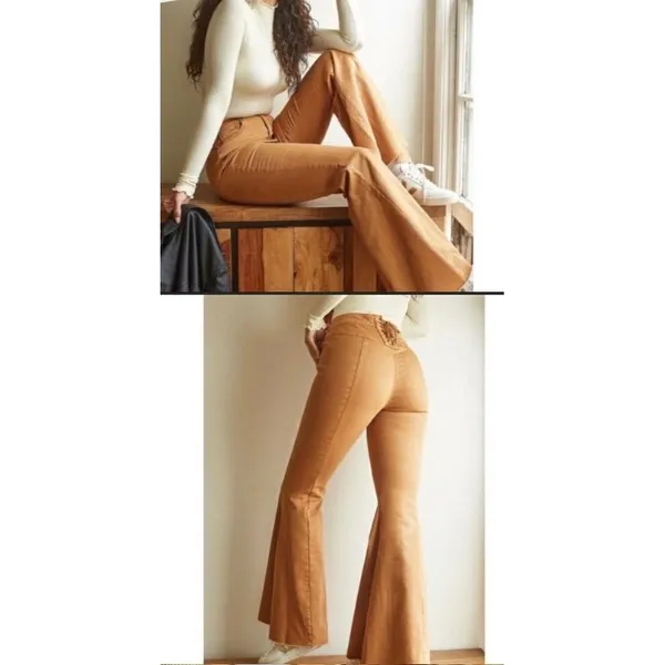 Free People We The Free Just Float On Flare Jeans Rust Orange Lace Up Back 27 - Image 2