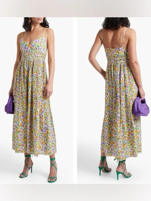 NICHOLAS susan Maxi Dress Whistledown Floral pleated wedding guest linen formal - Image 2