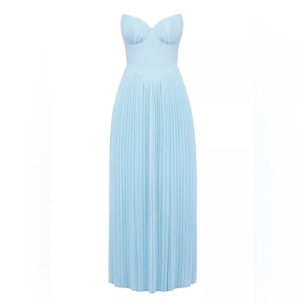 HOUSE OF CB 'Marcella' Ocean Blue Pleated Maxi Dress - Image 3