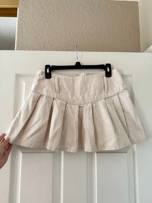 Princess Polly Cream Corduroy Pleated Mini Skirt - Image 5