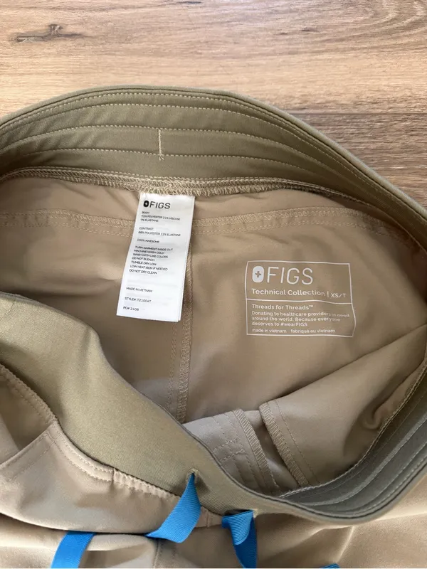 Figs Men's Light Beige Jogger Pants with Olive Waistband and Blue Drawstring - Image 6