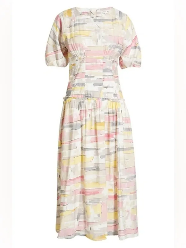 Moon River Woven Printed Dress With Balloon Sleeves Pink Multi Size Small - Image 4