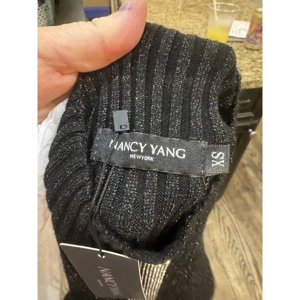 Nancy Yang black ribbed mock neck sweater Studded Size XS Black Multi - Image 11
