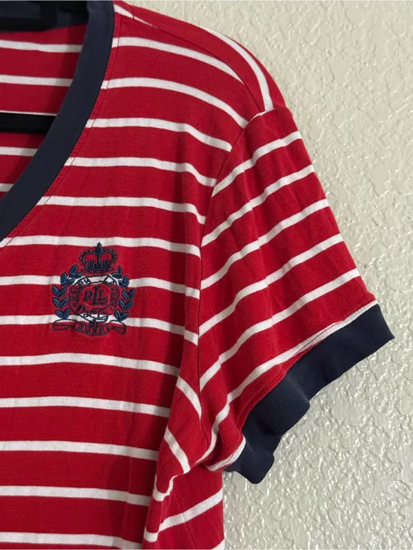 Lauren Ralph Lauren Striped Crest Henley Preppy T Shirt Dress Red Navy Size XL - Image 4