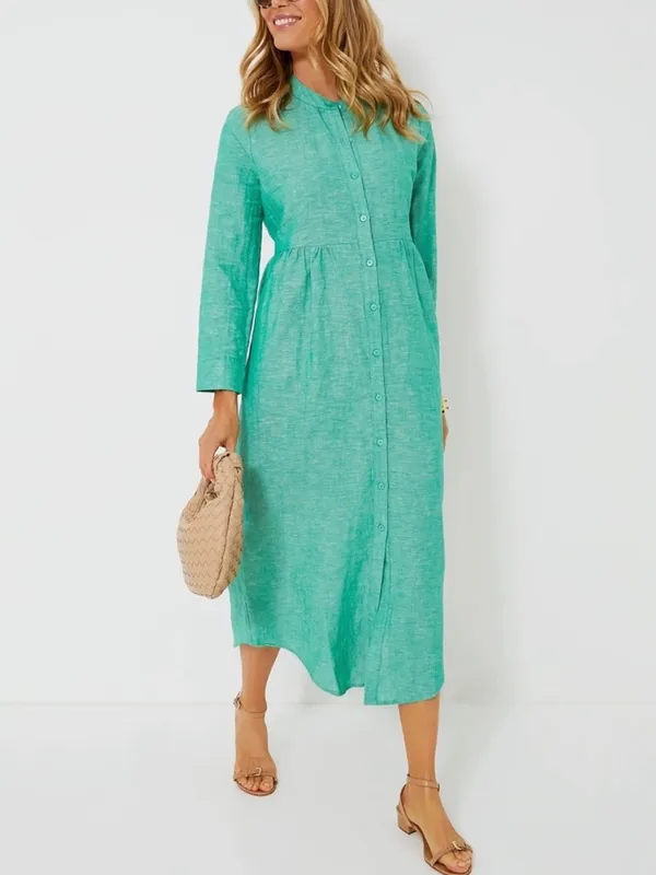 NEW Tuckernuck Sea Green Lydell Linen Band Collar Maxi Shirt Dress size Medium - Image 2