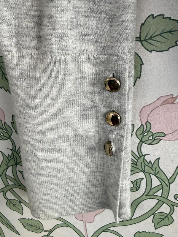 Sunday Best by Aritzia Light Gray Knit Sweater with Button Detail - Size - Small - Image 2
