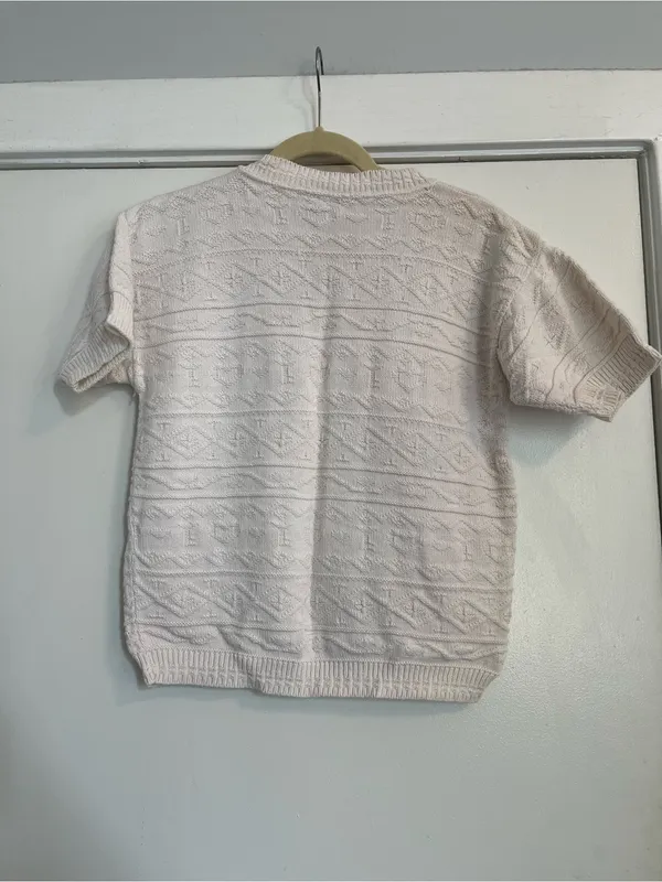 Vintage Cream off white Knit Short-Sleeve Sweater mock neck women’s small - Image 3
