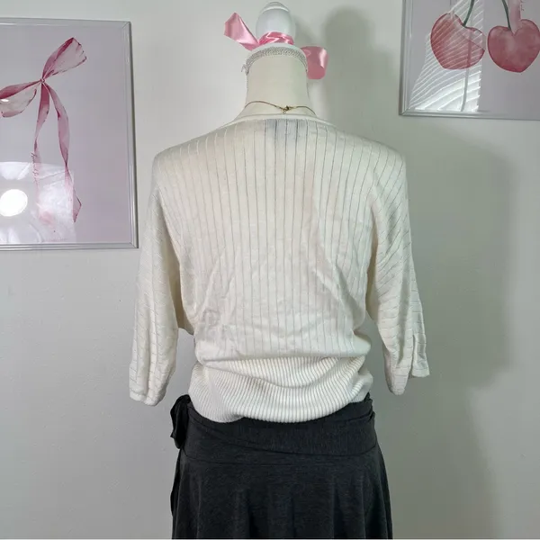 Vintage Y2K White House Black‎ Market Knit White Wrap Top 3/4 Sleeve Womens S - Image 5
