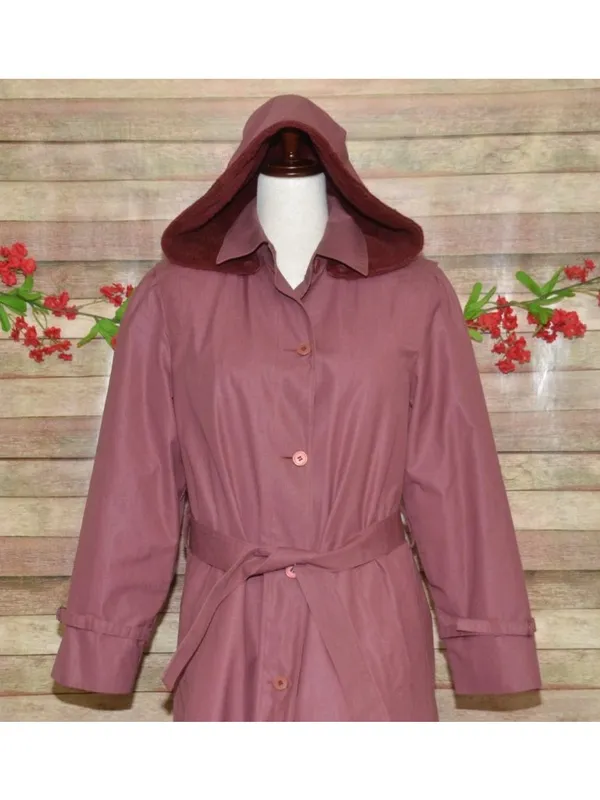 VTG London Fog Trench Coat 10 Dusty Rose Pink Detachable Hood Liner Belt USA - Image 3