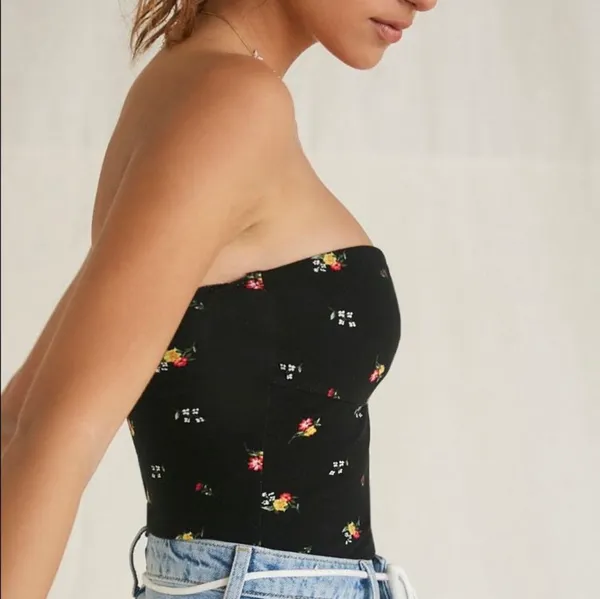 Forever21 Black Floral Knit Tube Bodysuit Top - Image 5