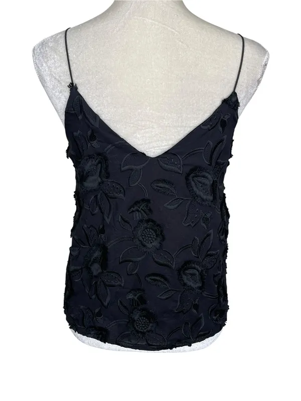 Ophelia Roe Black Floral Appliqué Spaghetti Strap Women's Top Size S - Image 3