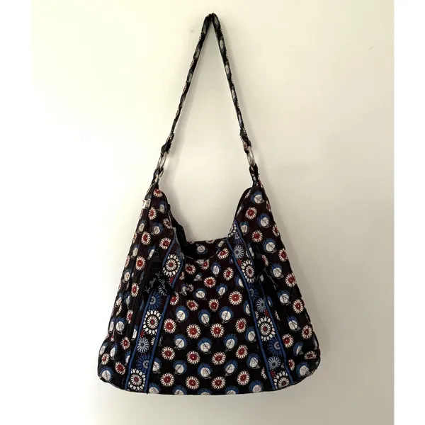Vera Bradley Retired Night Owl Brown Black Quilted Cotton Hobo Shoulder Bag - Image 4