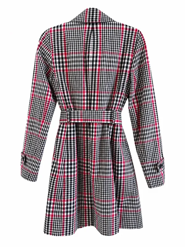 Banana Republic Women’s S Plaid Trench Coat Belted Cotton Double Breasted - Image 3