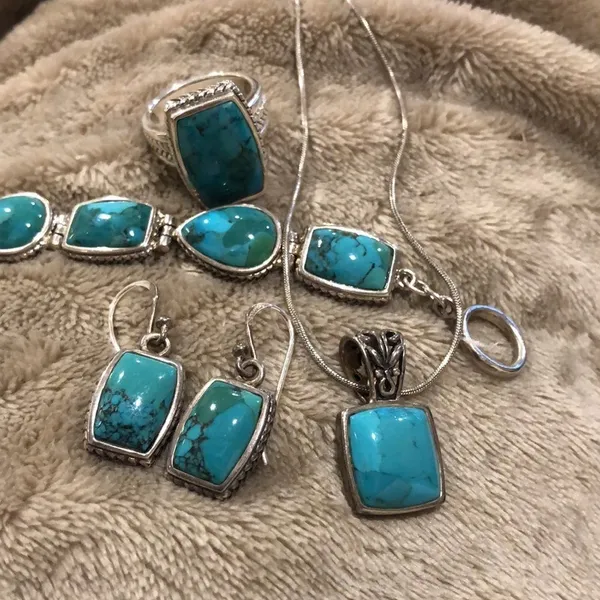 Barse Turquoise Sterling Silver Necklace Earrings Bracelet Ring Rope Accent Set - Image 13