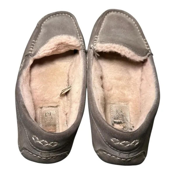 UGG Ansley Suede Shearling Moccasin Slippers Grey House Shoes Womens‎ Size 9 M - Image 4
