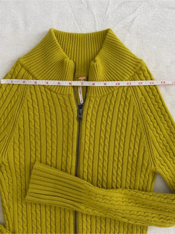 Free People Cable Knit Zip Cardigan Chartreuse Green Size S - Image 9