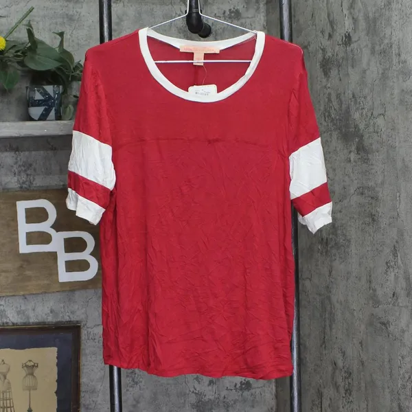 NWT Rebellious One Knit Football T-Shirt Top American Beauty Red / White XL - Image 2
