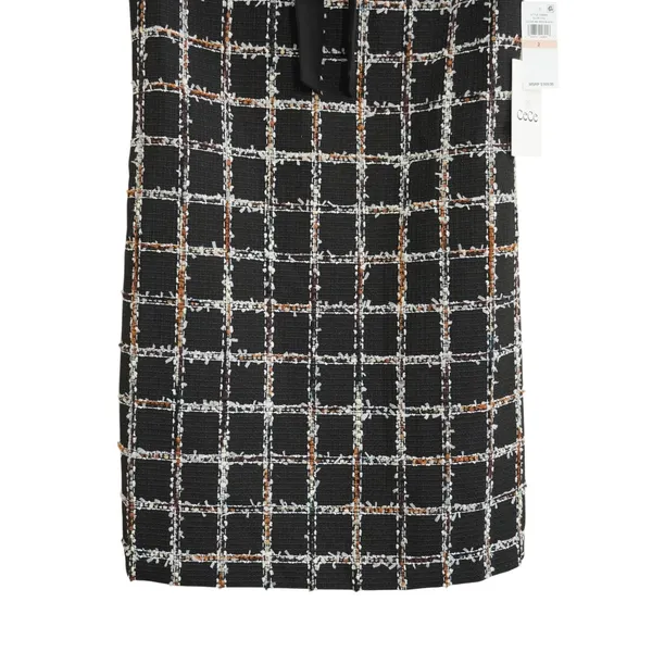 CeCe Size 2 Black Plaid Tweed Shift Dress Bow Neck Fringe NWT Career Chic‎ City - Image 3