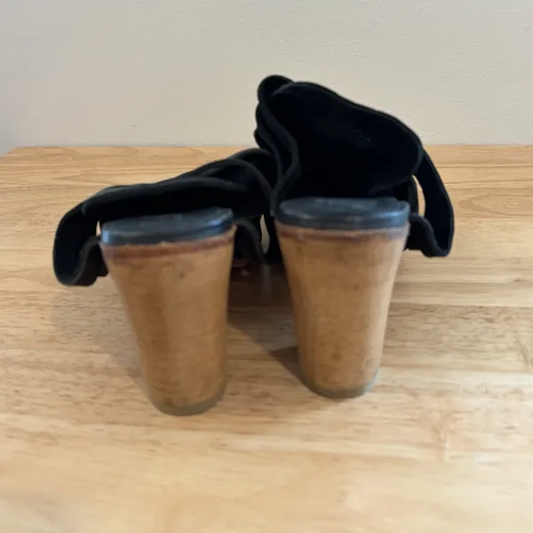 Free People Byron Black Leather Ladies Mules Strap Heel Shoes Size 38 7.5 Brown - Image 5