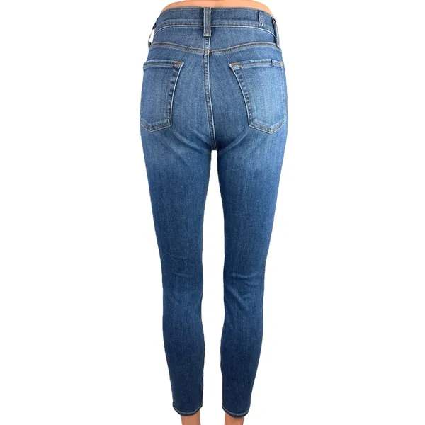 7 For All Mankind Blue High Rise Ankle Gwenevere Stretch Skinny Denim Jeans Sz S - Image 3