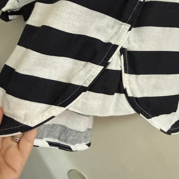 ZARA Linen Blend Black and White Striped Boxy Cap Sleeve Bateau Neck Shirt Large - Image 4