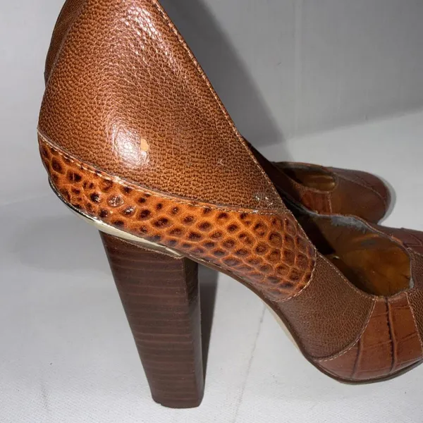 BCBGMAXAZRIA Leather Platform Cap Toe Brown‎ Heels Pumps SIZE 5.5B 35.5 - Image 14