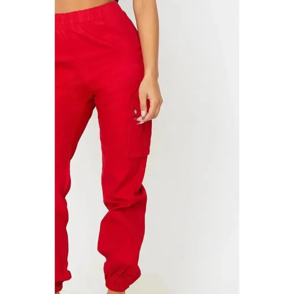 PrettyLittleThing Women's‎ Red Cargo Jogger Pants Size 6 Casual Elastic Waist - Image 3