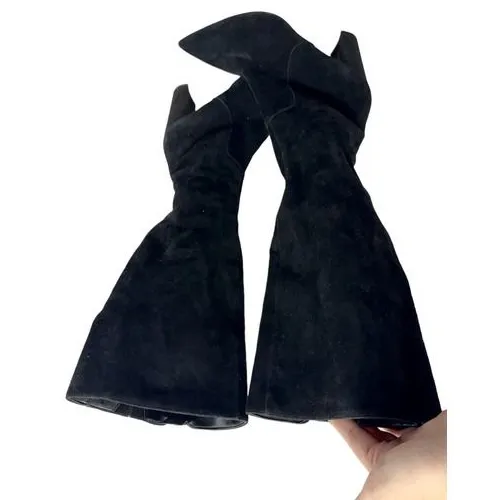Nine West Black Suede Knee High Boots Pointed Toe Block‎ Heel Size 6.5 - Image 5