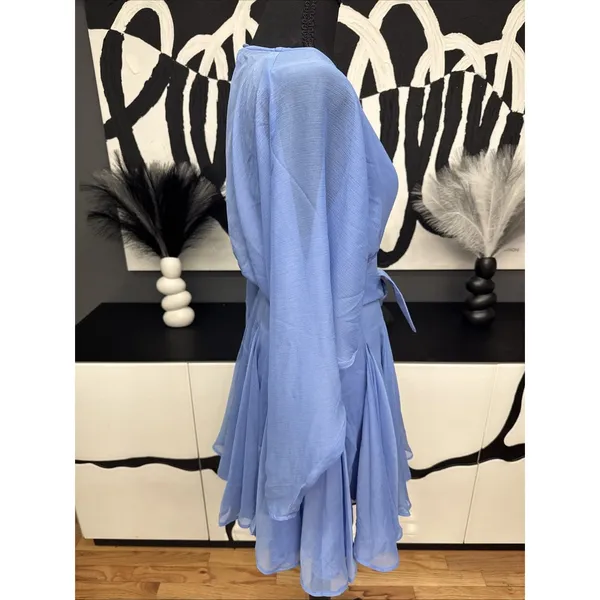 ASOS Design Blue Chiffon Mini Dress Belted Plunge Long Sleeve NWT US 4 - Image 6