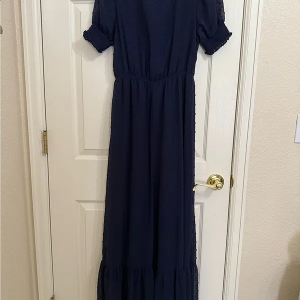 Lulus Falling Into You Navy Blue Swiss Dot Tiered Maxi Dress - Size Medium - Image 10