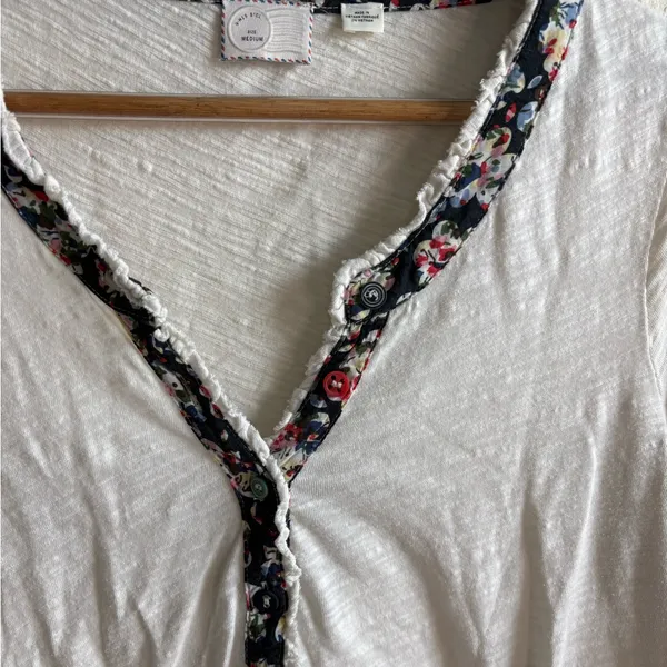 Anthropologie PostMark Size M Roll Cuff Sleeve Pullover White With Blue Trim - Image 2