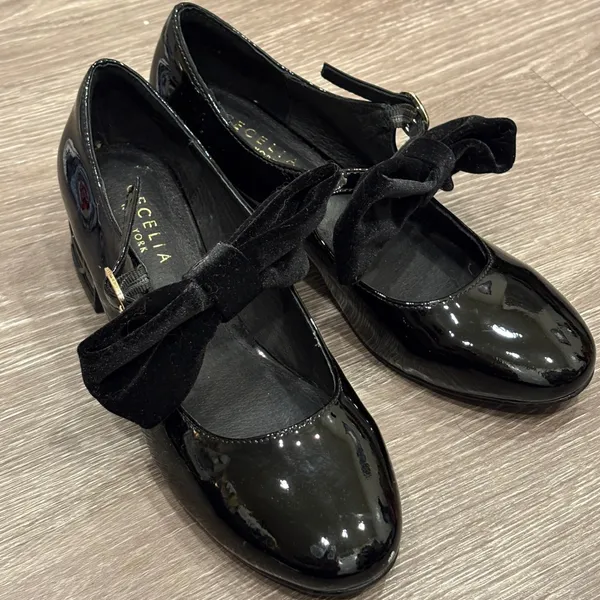 Cecelia Smile Black Patent Leather Velvet Bow Mary Jane Heels 6 Ballet Coquette - Image 2