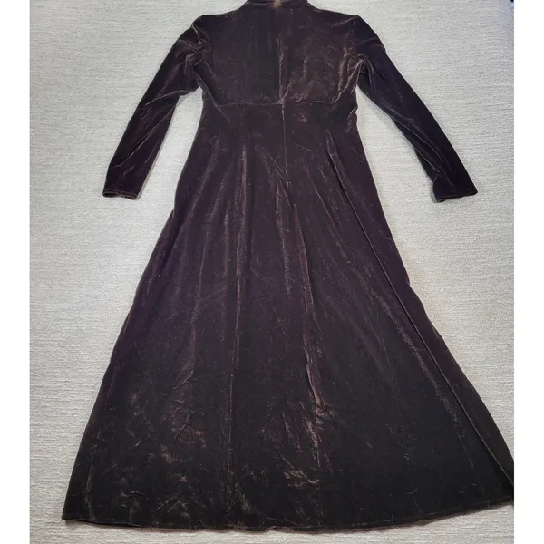 Vintage KC Spencer Velvet Maxi Dress Sz 6 Brown Turtleneck Whimsigoth Cocktail - Image 10
