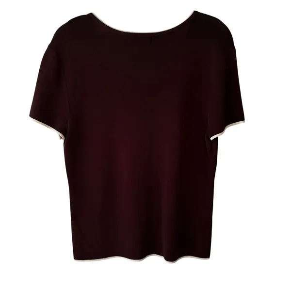 FINITY Women's Brown Knit V-Neck Short Sleeve‎ Top Size L Contrasting Trim - Image 7
