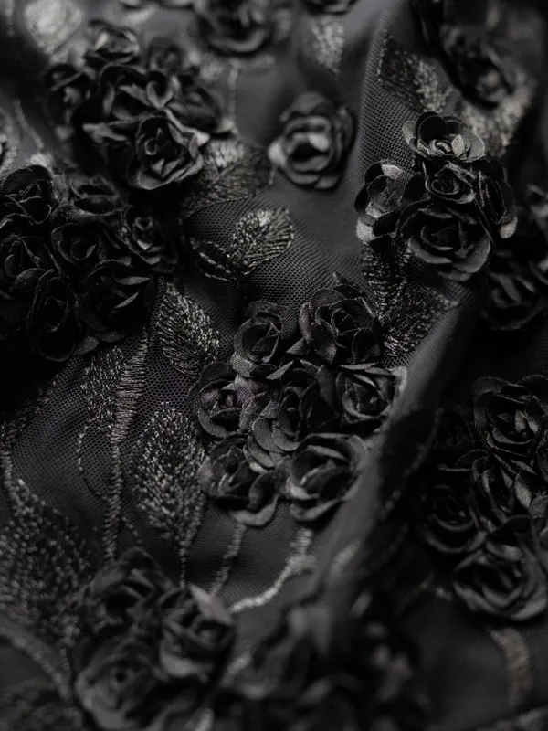 AQUA Formal - Black 3D‎ Floral Appliqué Sheer Sleeve Midi Dress - Image 12