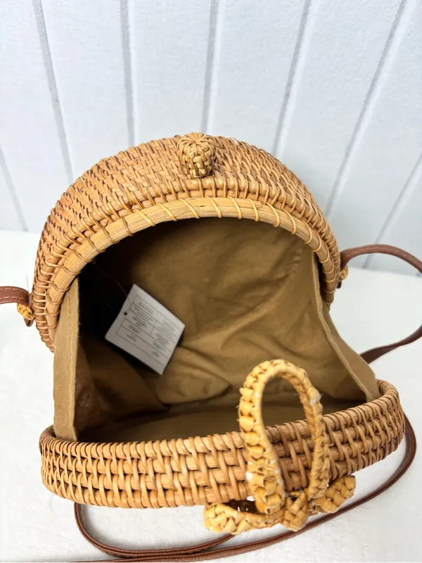 Straw Purse Handbag Summer‎ Beige Natural Handwoven Classic Wicker Rattan - Image 3