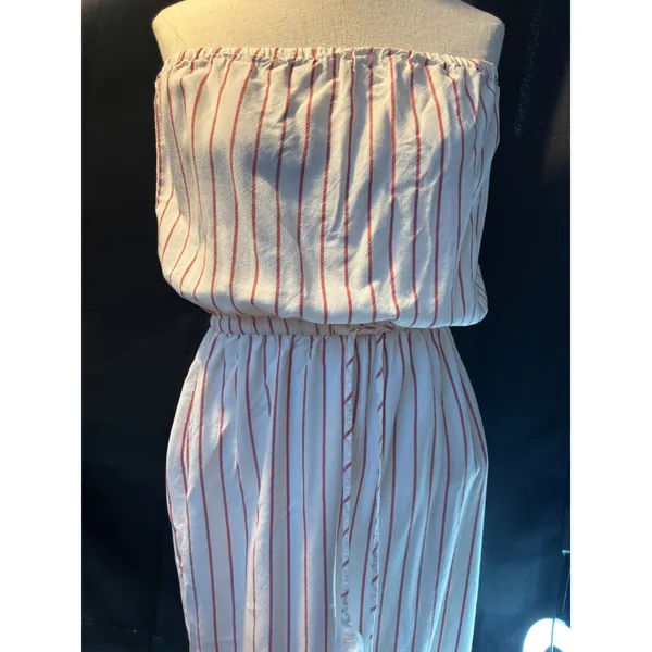 Forever 21 Contemporary Red White Striped Strapless Wide Leg Jumpsuit‎ Small - Image 2