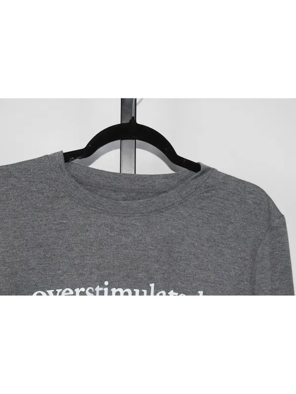 Overstimulated Gray Graphic Long Sleeve Tee Casual Statement Top Size XL - Image 3